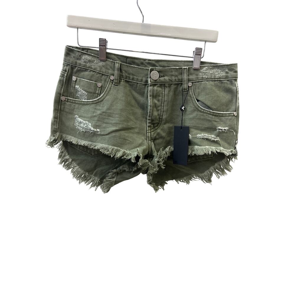 NWT One Teaspoon Sz 26 Super Khaki Green Bonitas Low Waist Cut Off Denim Shorts